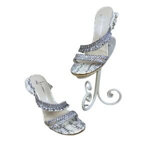 LISA FOR DONALD J PLINER 6.5 M Women's Snakeskin Ruffle High Heel Sandals Mules